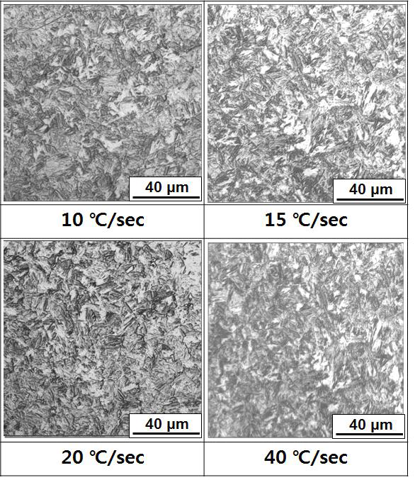냉각 속도에 따른 Steel_#1의 미세 조직