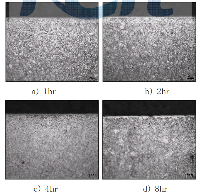SCM440강종의 500℃에서 시간에 따른 질화결과
