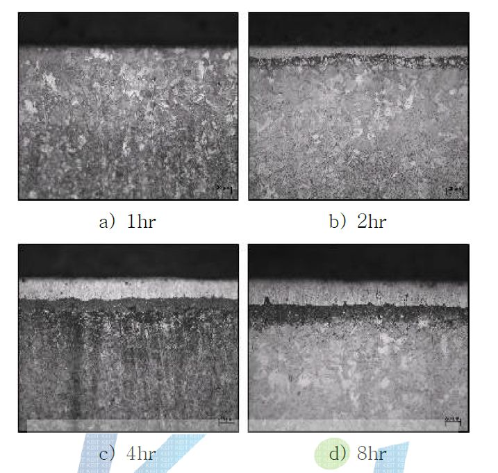 SCM440강종의 630℃에서 시간에 따른 질화결과