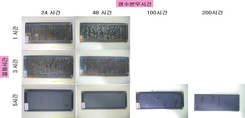 최적 산질화 처리된 S45C 시편의 염수분무시험결과