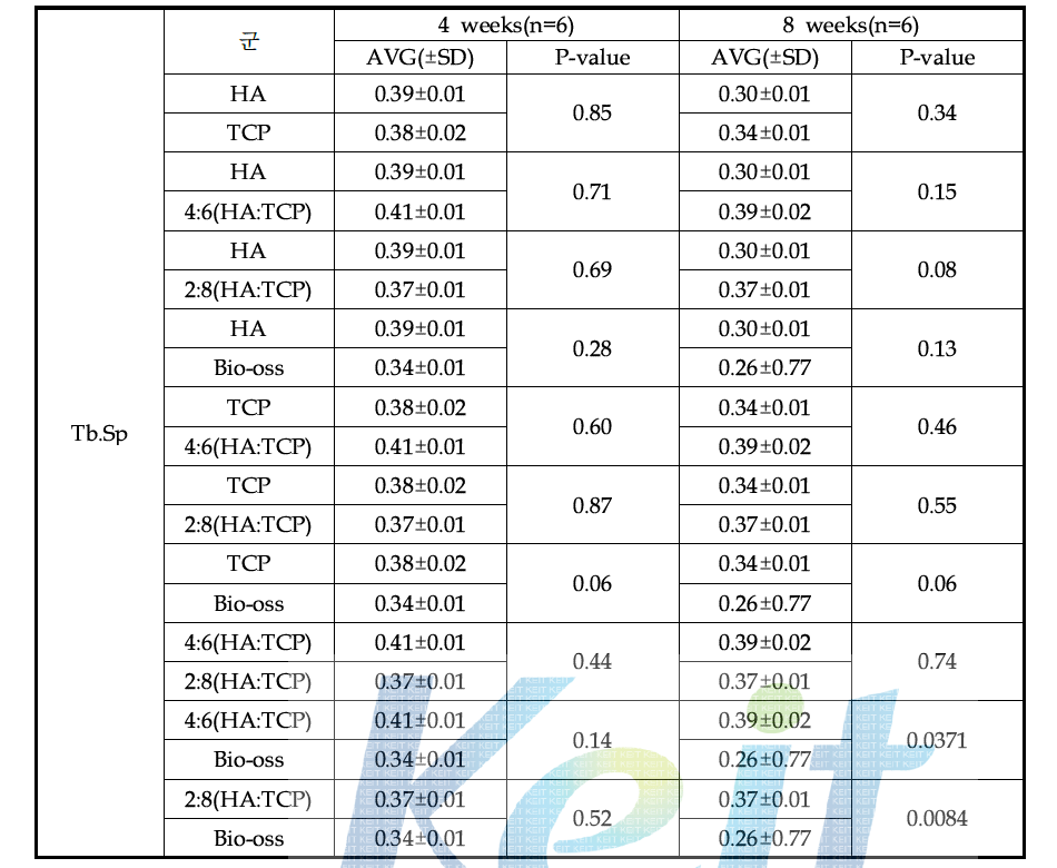 trabecular separation micro-CT 분석 결과