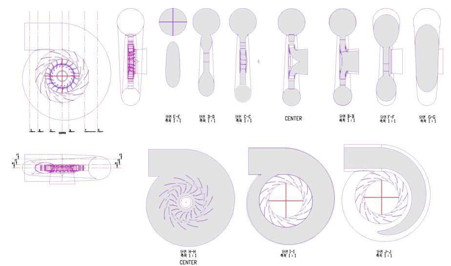 프란시스 수차 유체영역 단면도