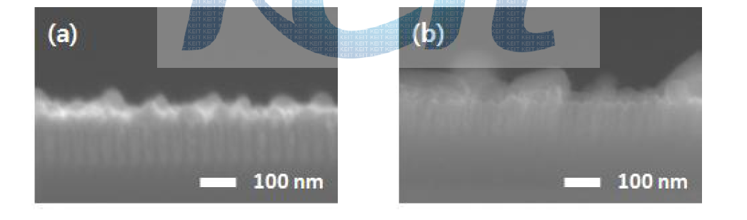 RuAlO 박막 위에서의 Cu plating 결과 (a) RuAlO 5.5nm, (b) RuAlO 6.5nm