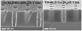 5:1 via TH-ALD의 SEM 이미지 (a) NH3 (b) H2 사용