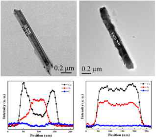 NW 열처리 전후 TEM 이미지 및 EDS 성분 분석