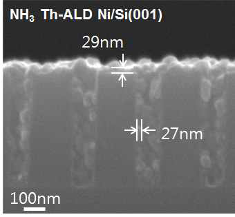 Via 5:1 (hole 100nm) Th-ALD Ni 공정 후 SEM 이미지