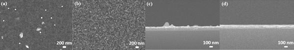 SEM 이미지: Cu EP on (a)(c) ALD Co (b)(d) ALD CoTiN (Co:TiN=2:1) as seed layer