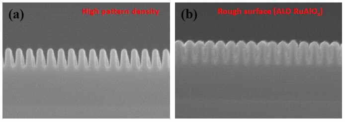 (a) 2x nm 급 pattern wafer, (b) RuAlOx 확산 방지막이 증착된 2x nm 급 pattern wafer