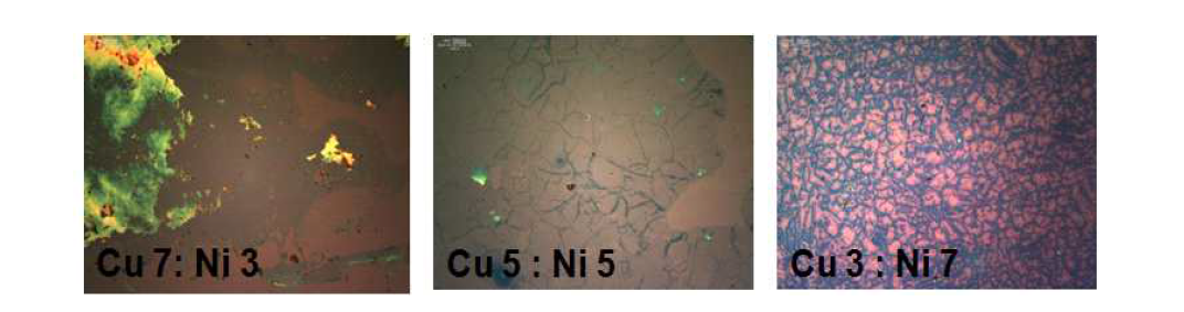 Cu-Ni 합금에서 성장된 그래핀의 광학현미경 사진
