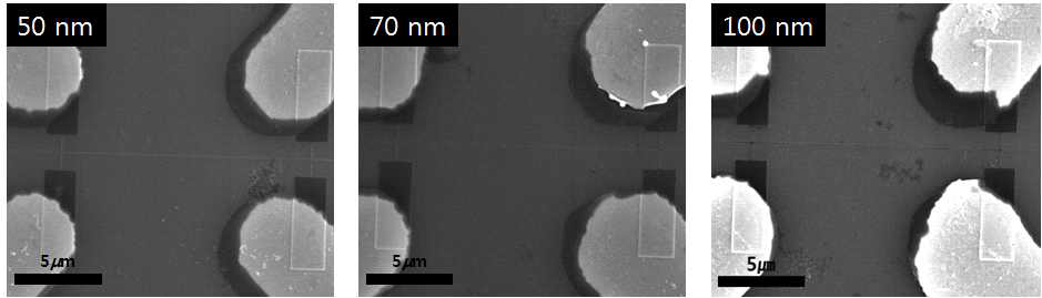 50, 70, 100 nm E-beam lithography 패턴