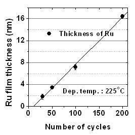 Ru 박막의 ALD cycle 수에 따른 두께변화.