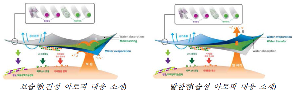 ‘아토피 완화용 스킨케어섬유‘의 모식도