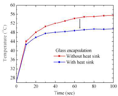 유리 봉지된 OLED 소자의 시간에 따른 열 변화 곡선