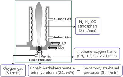 화염 분무 열분해 장치의 구조 및 코발트 제조 공정