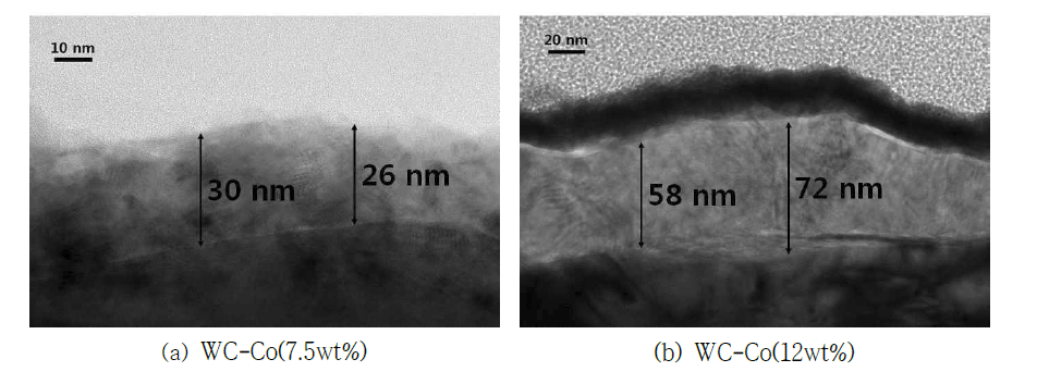 Co의 첨가량에 따른 코팅두께 관찰