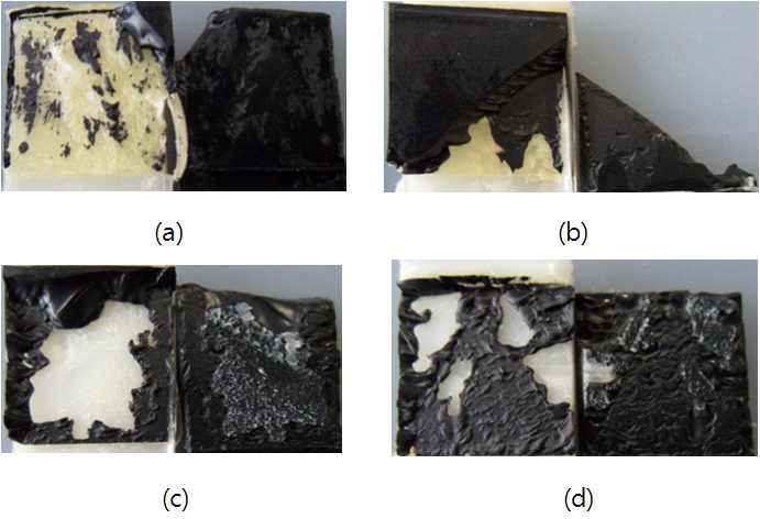 접착제 조성물  접착시험 후 단면 사진