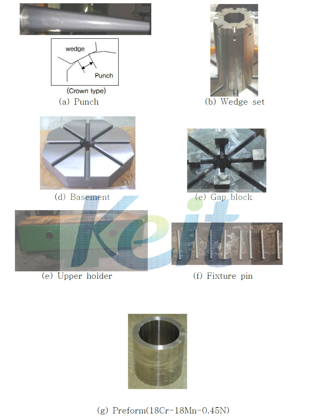 Photograph of die, jig and preform for cold expansion deformation