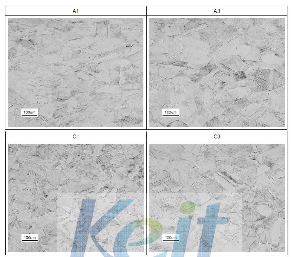 Microstructure at test locations