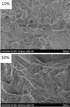 Phographe after tensile test at 10 and 50% compression ratio