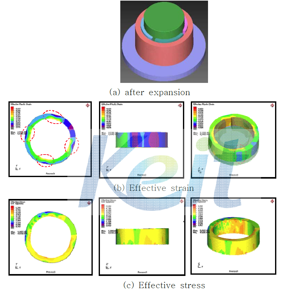 Shape after expansion deformation and distribution of effective strain/stress