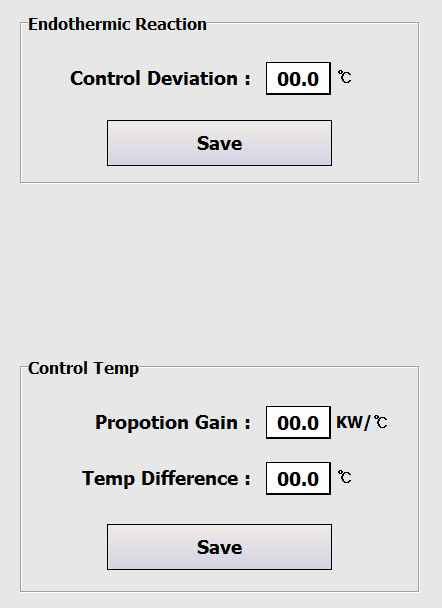흡열 반응 및 온도 제어 Parameter 화면