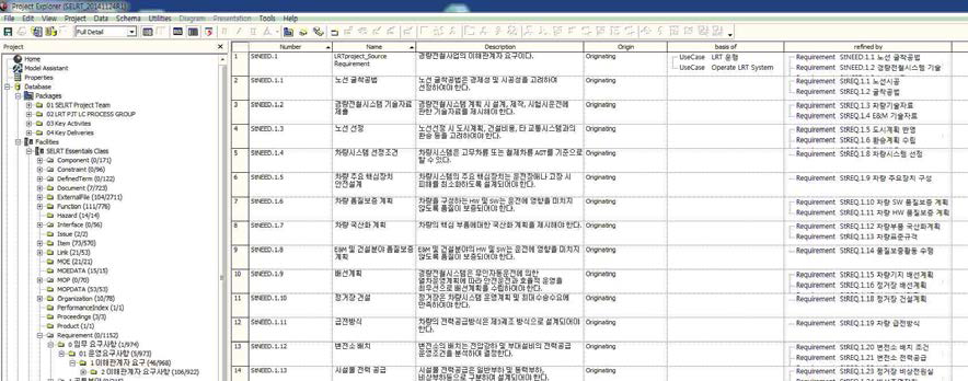 테이블 뷰 기능을 활용한 데이터 간 추적성 확인 및 속성 변경 화면