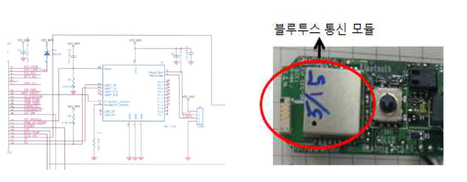 무저주파 모듈에 설계된 블루투스 통신모듈 회로도 및 PCB