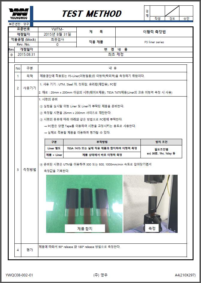 실리콘 불소 이형필름의 성능평가 방법: 이형력평가