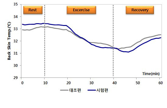 등 부위 피부온도의 경시적 변화