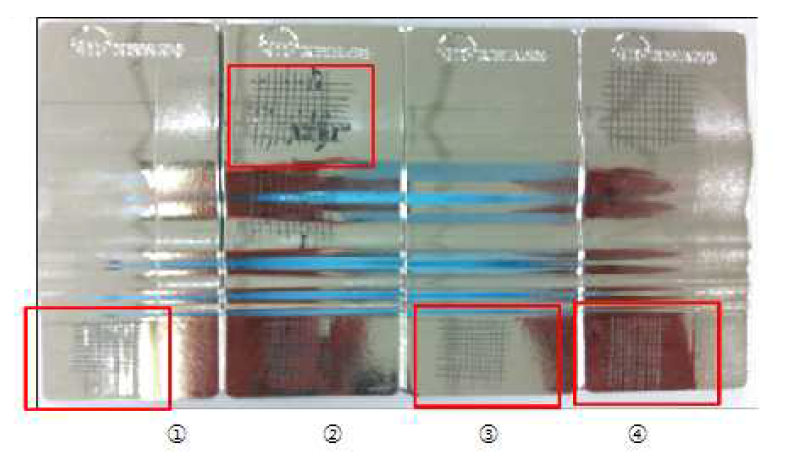UV 경화형 하도 도료의 부착성 시험 시편