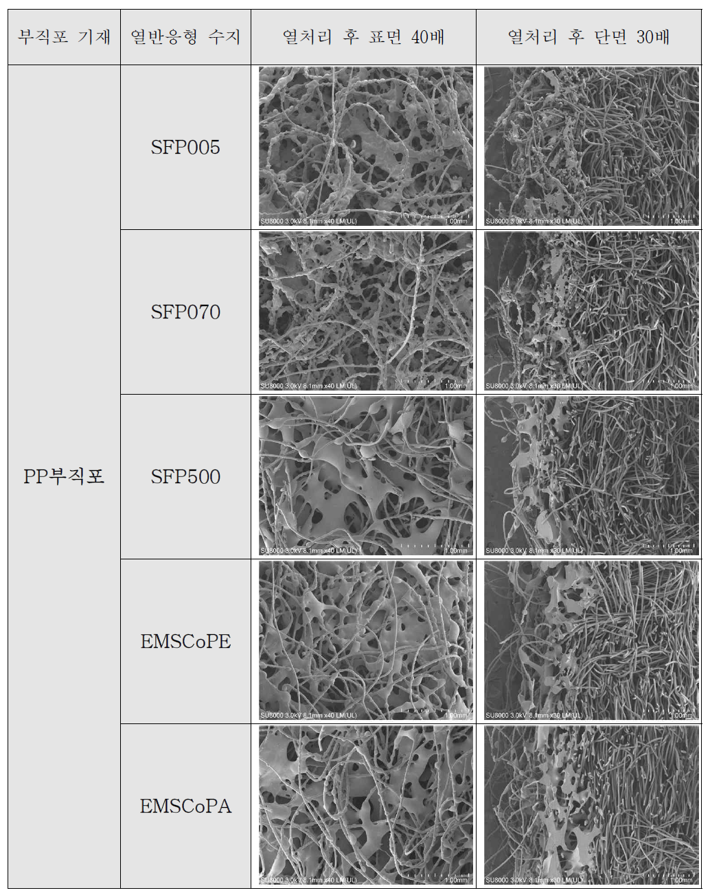 열처리 후 PP 부직포의 SEM이미지