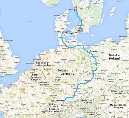 Route 2 :　Amtzell - Praha - Stettin - Kolding – Goteborg