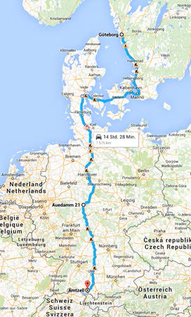 Route 3 :　Goteborg - Hamburg - Frankfurt – Amtzell