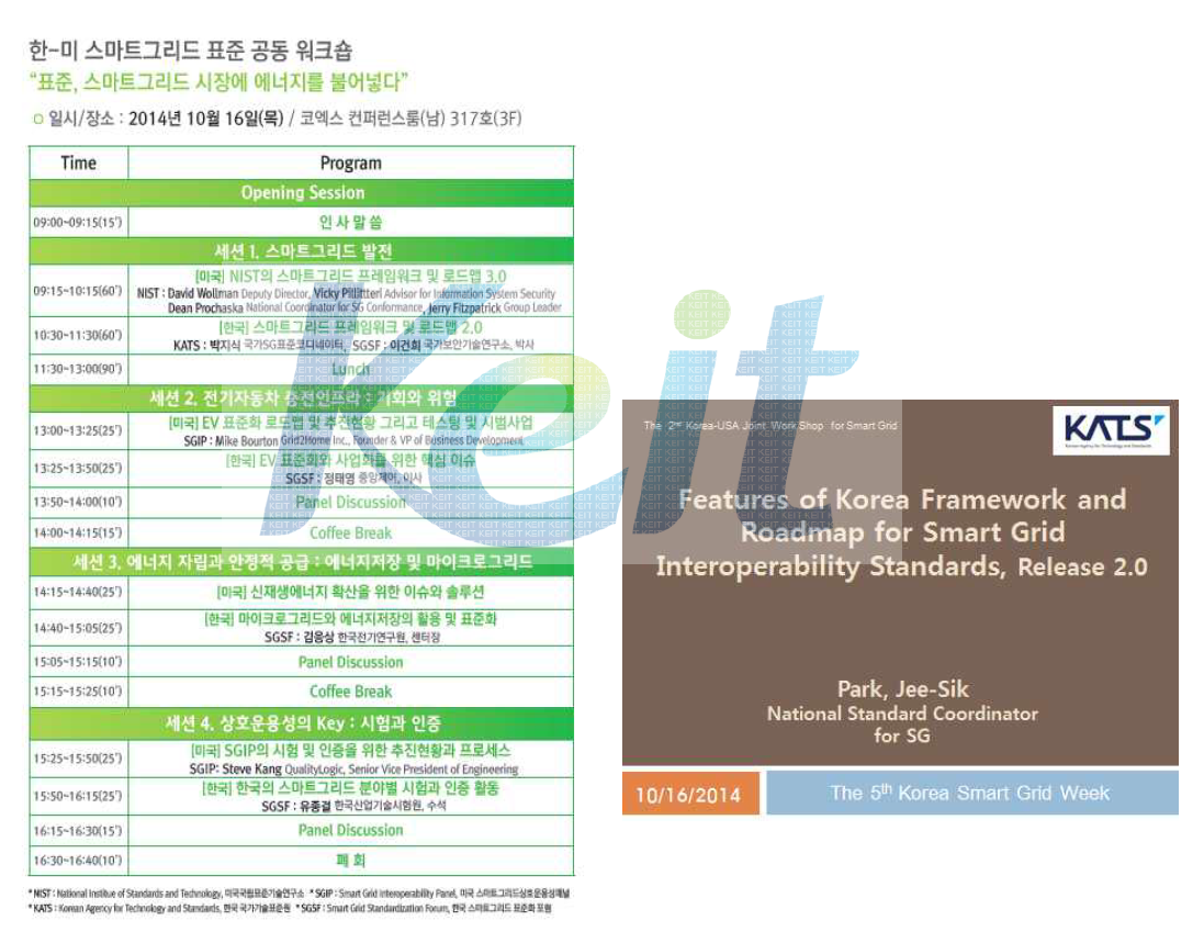 한‧미 스마트그리드 표준 공동 워크숍 프로그램 및 Joint W/S 박지식코디네이터 발표자료