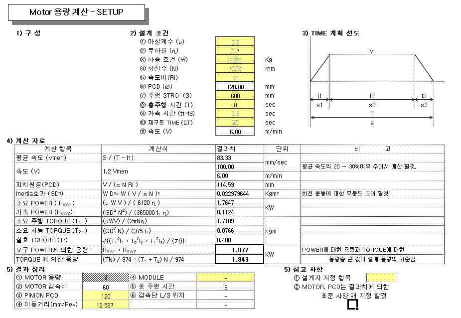 Setup Station 이송축 모터 선정 결과