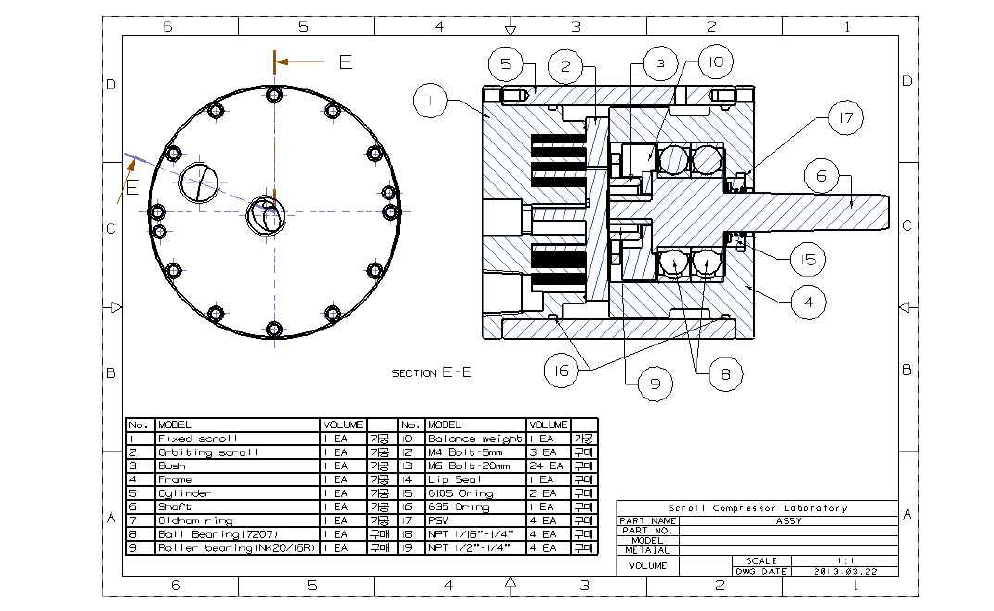 Section view of scroll expander