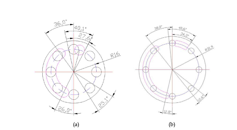 Valve port & cylinder inlet port configuration : (a) ∅30.2 (Nc8Dc30-TWPR10), (b) ∅23 (Nc8Dc23-TWPR10)