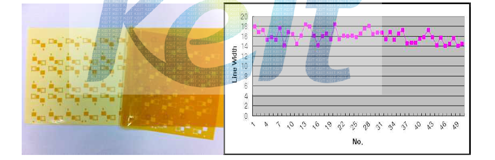 주관기관에서 FPCB 절단 샘플 선폭 측정 결과