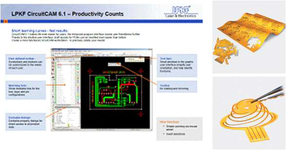LPKF사의 최적경로생성 소프트웨어(좌) 및 FPCB 절단 제품(우)