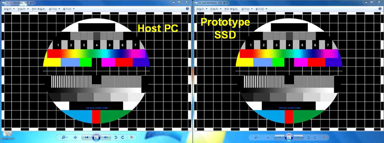 JPEG test vector의 원본(좌) 및 검증 SSD 플랫폼에서의 복호 후(우)