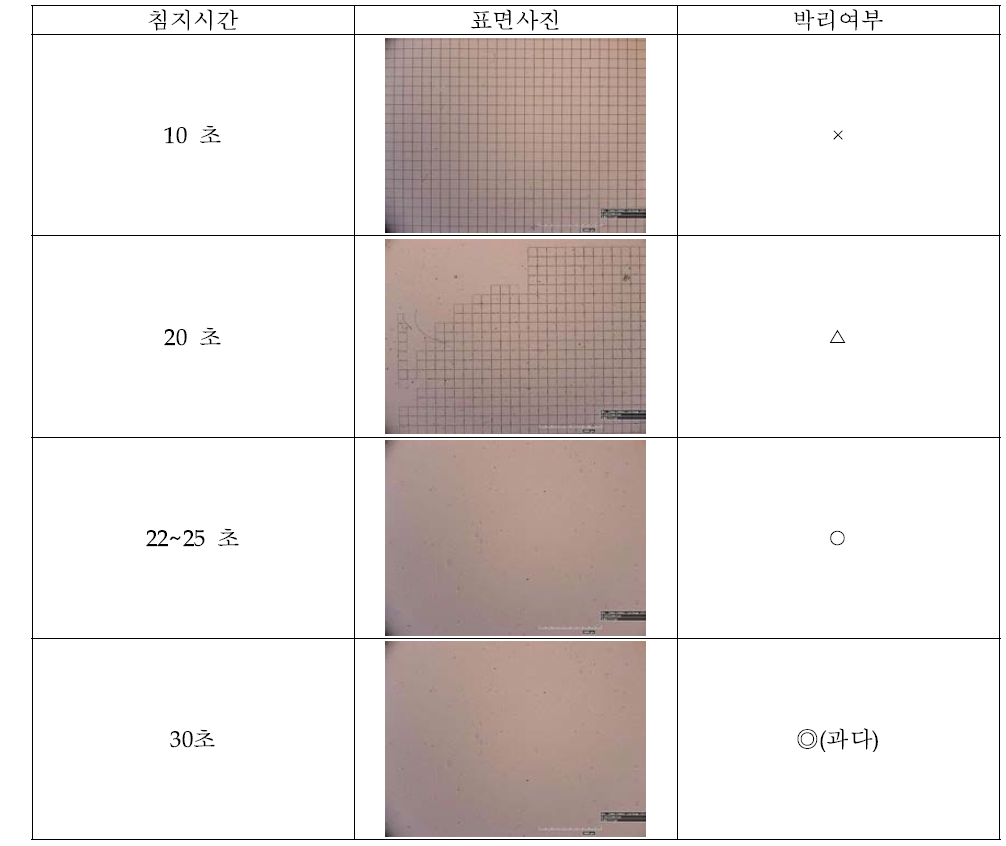 침지시간에 따른 미세 패턴 전기도금층의 이형 특성