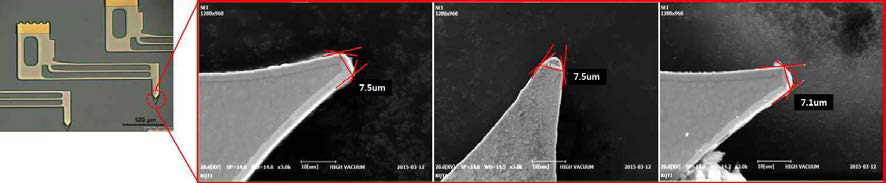 프로브 핀 첨단부 SEM 사진