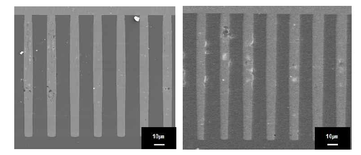 Tetronc 701 (좌)100 / (우)200ppm 첨가 용액에서의 via filling