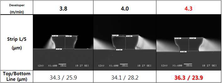 conveyor speed 변화에 따른 형상 S.E.M image