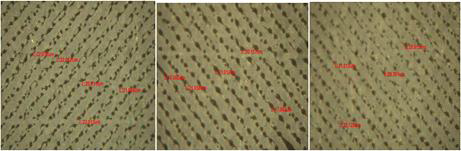 Printing result according to operating - velocity 0.5mpm(좌), 1mpm(중), 2mpm(우)