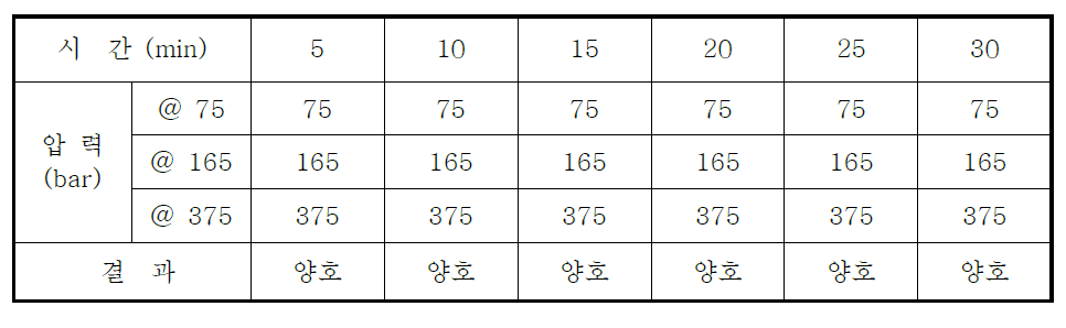 밸브 수압 검사 결과