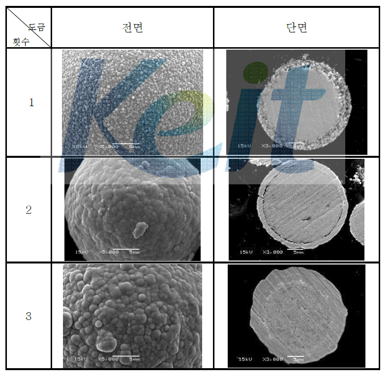 도금 횟수에 따른 도금 입자의 미세구조