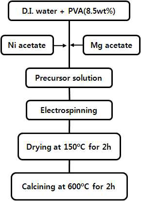 전기방사법을 이용한 NiO/MgO 나노파이버의 제조공정 개략도