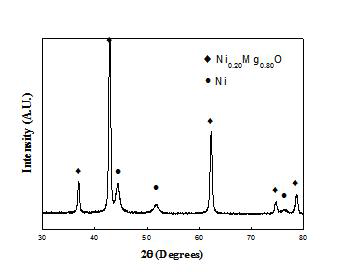 환원 열처리한 NiO/MgO 나노복합파이버의 XRD patters
