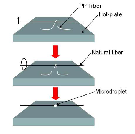 단일 섬유 표면에 PP microdroplet을 형성하는 방법 모식도